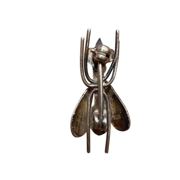 Rare Vintage Sterling Silver Fly Brooch Set Turquoise Eyes & Body Handmade Insec - Picture 3 of 7